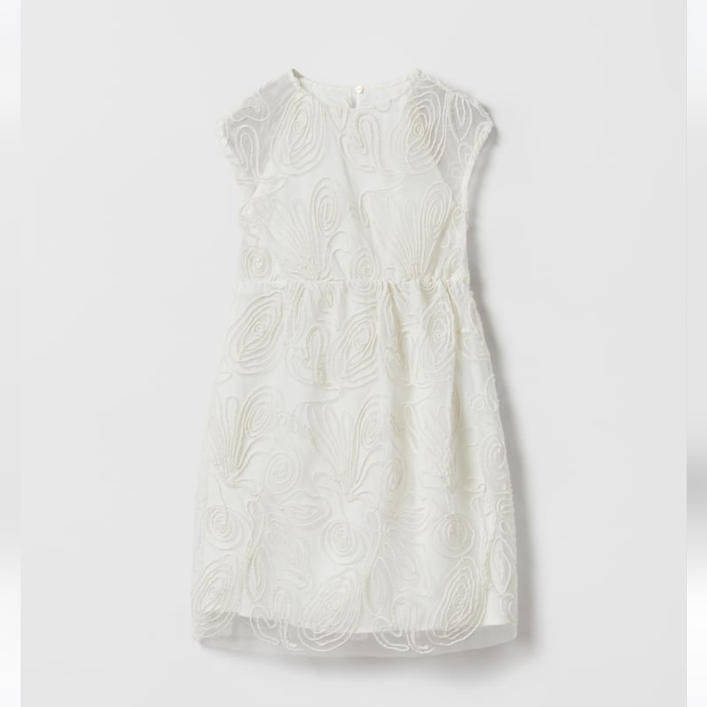 Zara Kids Corded Dress, Size 7, White Embroidered Dress